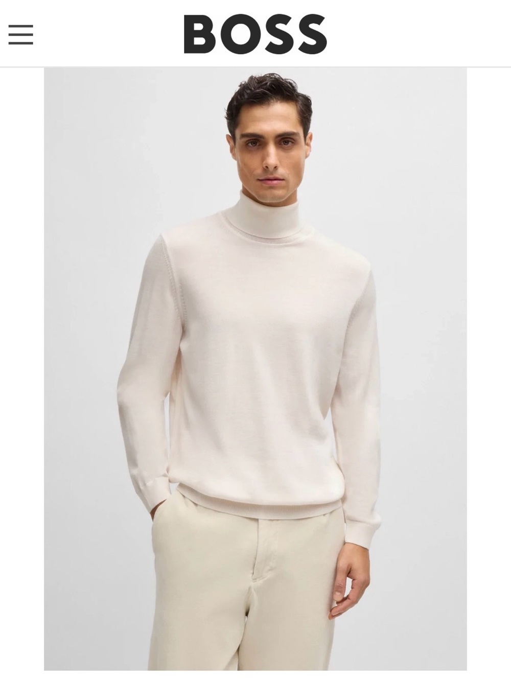 HUGO BOSS Musso-P Virgin Wool Turtleneck Sweater XL Almond Cream 50468262
